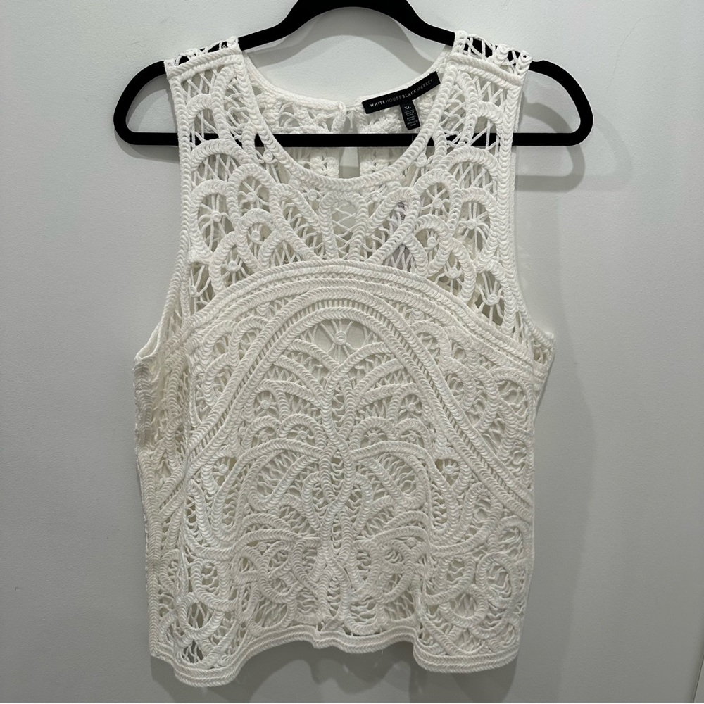 NWT White House Black Market White Sleeveless Crochet Lace Sweater - Picture 7 of 13
